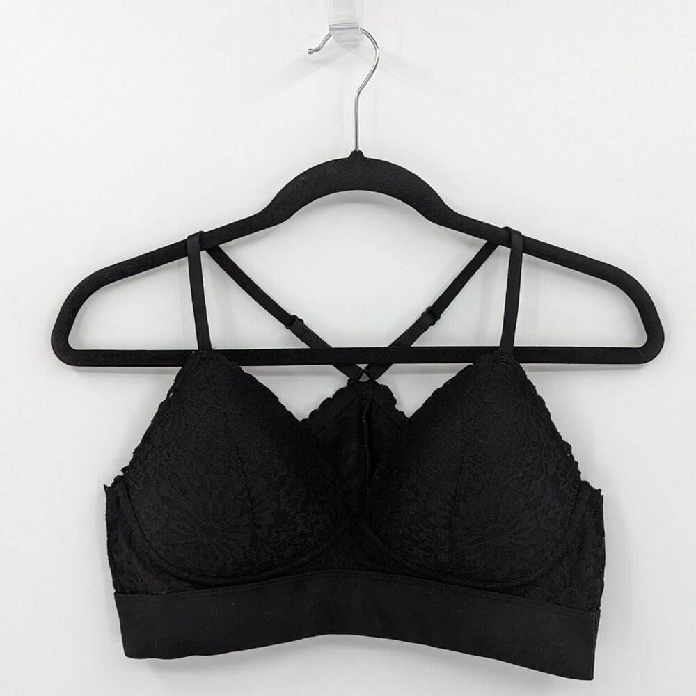 Victoria's Secret Bralette L Black Lace Lightly Lined Pullover Triangle